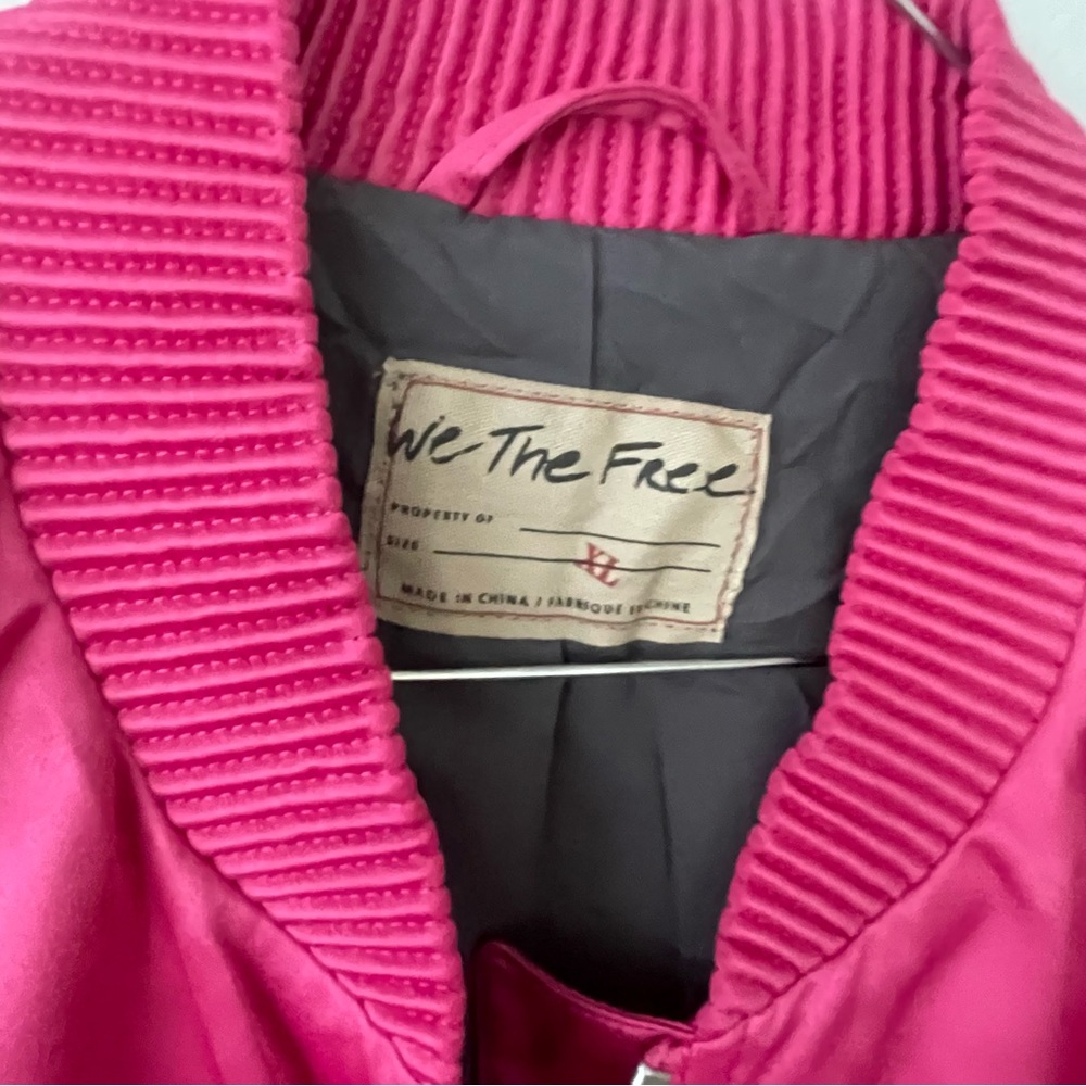 We The Free Hot Pink Satin Bomber Jacket - Picture 4 of 7